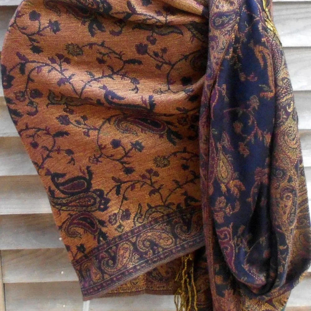 Navy Blue Paisley Pashmina Scarf Reversible Warm Winter Shawls Long Rave Stoles
